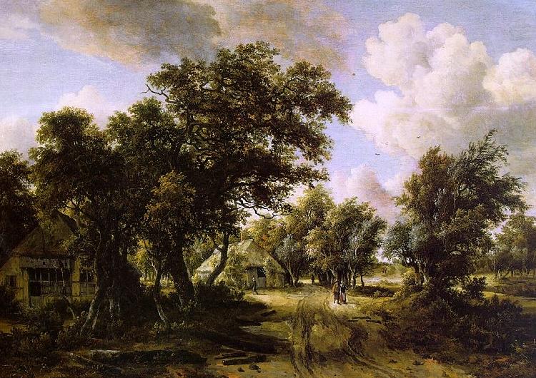 Cottages beside a Track through a Wood, Meindert Hobbema